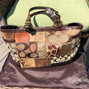 Coach 11495 Browns Leather Signature Jacquard Tote